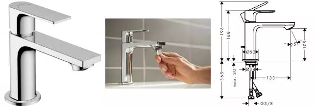 Смеситель для раковины «Hansgrohe» Rebris E 72557000 с донным клапаном хром