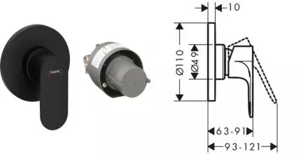 Смеситель для душа «Hansgrohe» Rebris S 72648670 чёрный матовый Смеситель для душа «Hansgrohe» Rebris S 72648670 чёрный матовый