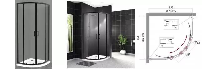 Душевой угол-ограждение «Belbagno» UNO-195-R-2-90-C-NERO 90/90 прозрачный/чёрный четверть круга без поддона универсальный Душевой угол-ограждение «Belbagno» UNO-195-R-2-90-C-NERO 90/90 прозрачный/чёрный четверть круга без поддона универсальный