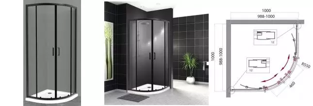 Душевой угол-ограждение «Belbagno» UNO-195-R-2-100-C-NERO 100/100 прозрачный/чёрный четверть круга без поддона универсальный