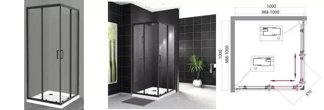 Душевой угол-ограждение «Belbagno» UNO-195-A-2-100-C-NERO 100/100 прозрачный/чёрный квадратный без поддона