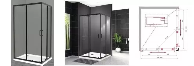 Душевой угол-ограждение «Belbagno» UNO-195-AH-2-100/80-C-NERO 100/80 прозрачный/чёрный прямоугольный без поддона