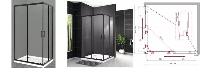 Душевой угол-ограждение «Belbagno» UNO-195-AH-2-120/100-C-NERO 120/100 прозрачный/чёрный прямоугольный без поддона универсальный