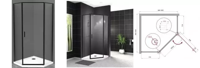 Душевой угол-ограждение «Belbagno» UNO-195-P-1-100-C-NERO 100/100 прозрачный/чёрный многоугольный без поддона универсальный Душевой угол-ограждение «Belbagno» UNO-195-P-1-100-C-NERO 100/100 прозрачный/чёрный многоугольный без поддона универсальный