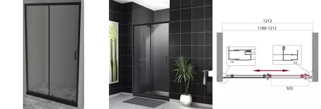 Душевая дверь «Belbagno» UNO-195-BF-1-120-C-NERO 120/195 прозрачная/чёрная