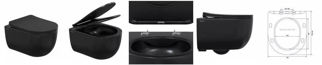 Подвесной унитаз безободковый «Berges Wasserhaus» Ventas Black Rimless 082136 черный матовый с сиденьем дюропласт с микролифтом чёрное Подвесной унитаз безободковый «Berges Wasserhaus» Ventas Black Rimless 082136 черный матовый с сиденьем дюропласт с микролифтом чёрное