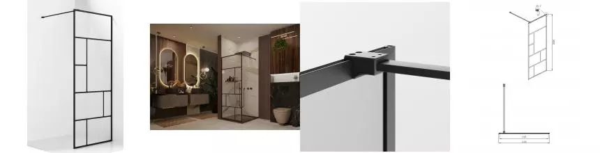 Душевая перегородка «Ambassador» Walk-in Black 15031215 120/200 прозрачная без поддона универсальная Душевая перегородка «Ambassador» Walk-in Black 15031215 120/200 прозрачная без поддона универсальная