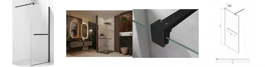 Душевая перегородка «Ambassador» Walk-in Black 15031236 90/200 прозрачная без поддона универсальная Душевая перегородка «Ambassador» Walk-in Black 15031236 90/200 прозрачная без поддона универсальная