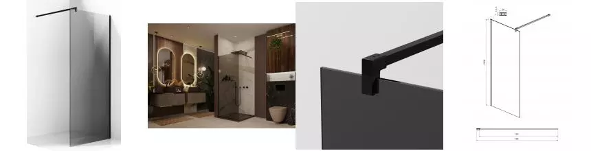 Душевая перегородка «Ambassador» Walk-in Black 15032224 80/200 тонированная без поддона универсальная Душевая перегородка «Ambassador» Walk-in Black 15032224 80/200 тонированная без поддона универсальная