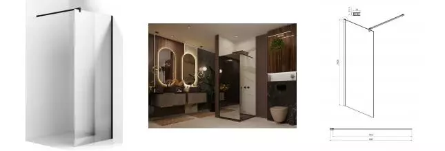 Душевая перегородка «Ambassador» Walk-in Black 15033223 90/200 зеркальная без поддона универсальная Душевая перегородка «Ambassador» Walk-in Black 15033223 90/200 зеркальная без поддона универсальная