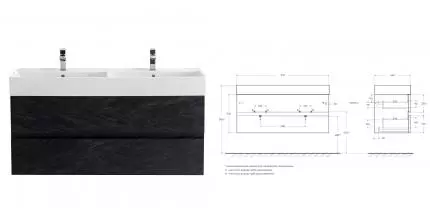 Тумба с раковиной «Cezares» Molveno-46 120 с двойной раковиной (CZR-MIL-120-2-LVB 120/46) подвесная Nero