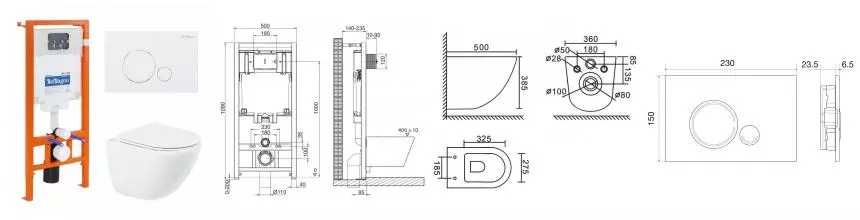 Комплект инсталляция с унитазом, крышкой и кнопкой смыва «Belbagno» BB051CHR/BB051SC/BB002-80/BB014-SR-BIANCO безободковый белый