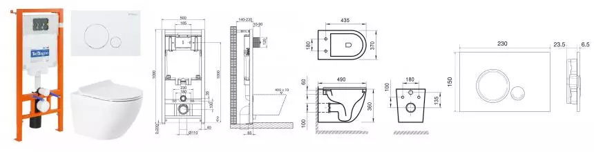 Комплект инсталляция с унитазом, крышкой и кнопкой смыва «Belbagno» BB046CHR/BB2111SC/BB002-80/BB014-SR-BIANCO безободковый белый