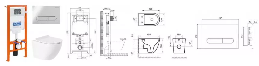 Комплект инсталляция с унитазом, крышкой и кнопкой смыва «Belbagno» BB046CHR/BB2111SC/BB002-80/BB005-PR-CHROME безободковый белый