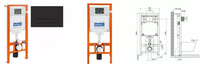 Инсталляция для унитаза с кнопкой «Belbagno» BB002-80/BB007-PR-NERO.M
