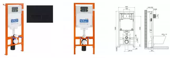 Инсталляция для унитаза с кнопкой «Belbagno» BB002-80/BB012-MR-NERO.M Инсталляция для унитаза с кнопкой «Belbagno» BB002-80/BB012-MR-NERO.M