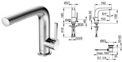 Смеситель для раковины «Keuco» Edition 400 51505010000 с донным клапаном хром Смеситель для раковины «Keuco» Edition 400 51505010000 с донным клапаном хром