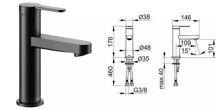 Смеситель для раковины «Keuco» Ixmo Flat 59502373100 чёрный матовый