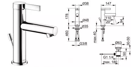Смеситель для раковины «Keuco» Ixmo Pure 59502011000 с донным клапаном хром Смеситель для раковины «Keuco» Ixmo Pure 59502011000 с донным клапаном хром