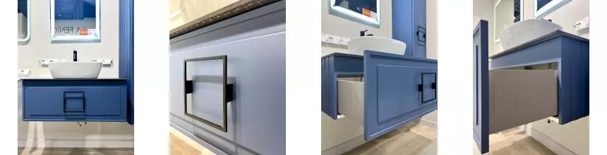 Тумба под раковину«La Fenice» Cubo 90 (под столешницу с раковиной) подвесная Blu Grigio/ручки Nero Тумба под раковину«La Fenice» Cubo 90 (под столешницу с раковиной) подвесная Blu Grigio/ручки Nero