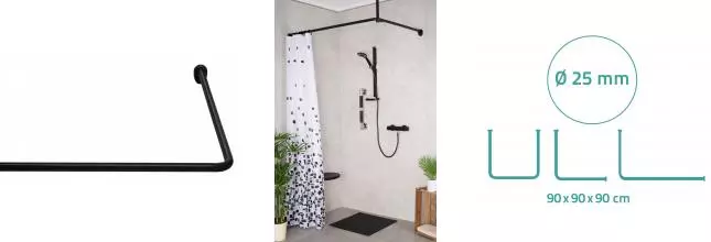 Карниз для поддона «Ridder» Wien 59511 на стену 90/90 чёрный