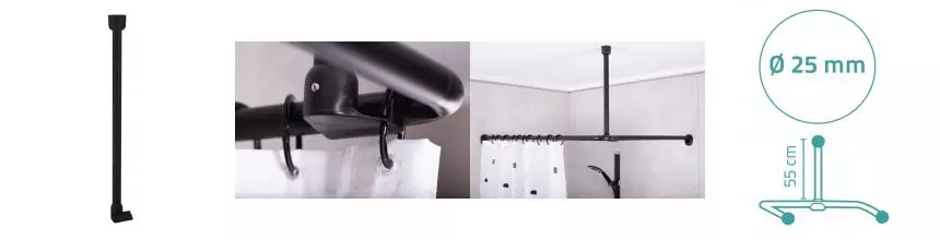 Штанга опорная «Ridder» Wien 59611 на потолок 55 см. чёрная