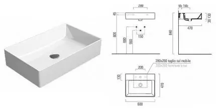 Раковина «GSI» Kube 60/37 945311 фарфоровая белая