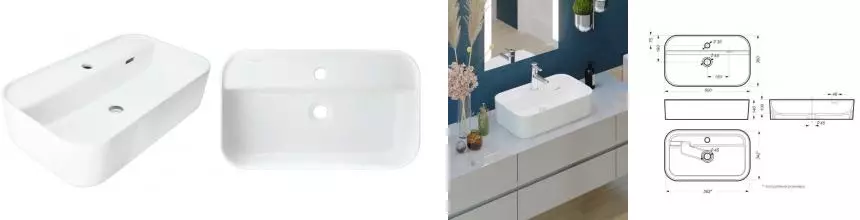 Раковина «Sanita Luxe» Infinity Shelf 60/36 WB.CT/Infinity/60-C.Shelf/WHT.G/S1 фарфоровая белая