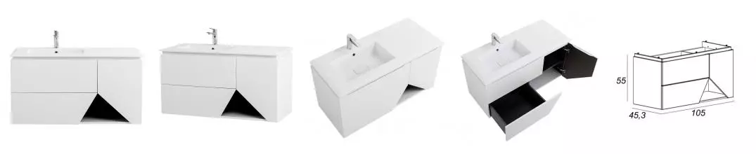 Тумба с раковиной «Cezares» Collection 1973 105 (106/46) подвесная Bianco opaco правая Тумба с раковиной «Cezares» Collection 1973 105 (106/46) подвесная Bianco opaco правая