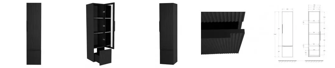 Пенал «Cezares» Premium 35 Plisse подвесной Nero opaco универсальный Пенал «Cezares» Premium 35 Plisse подвесной Nero opaco универсальный