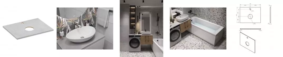 Мебельная столешница «Cersanit» Stone Balance 60/45 керамогранит серый матовый Мебельная столешница «Cersanit» Stone Balance 60/45 керамогранит серый матовый