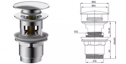 Донный клапан для раковины «Vincea» DPU-1B01CH с механизмом Клик-Клак хром