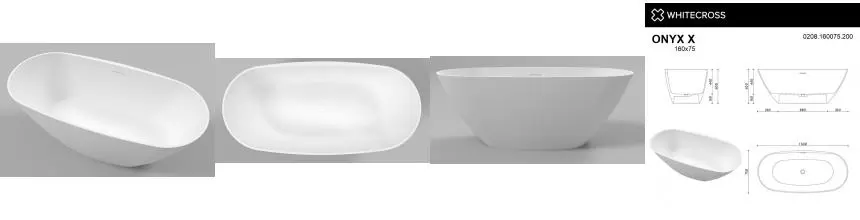 Ванна из искусственного камня «Whitecross» Onyx X 160/75 с сифоном белая матовая