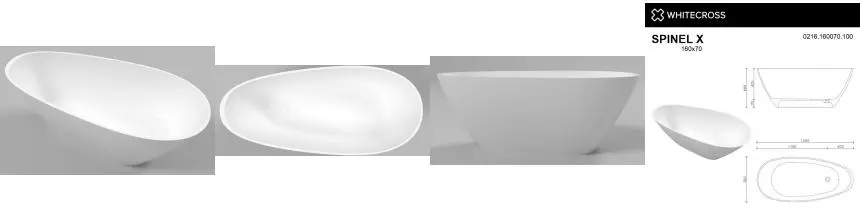 Ванна из искусственного камня «Whitecross» Spinel X 160/70 с сифоном белая глянцевая