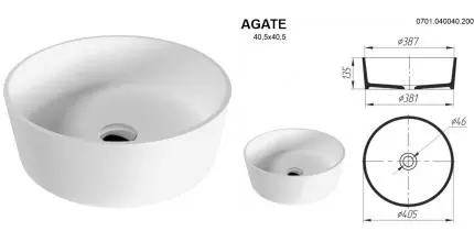 Раковина «Whitecross» Agate 40/40 искусственный камень белая матовая