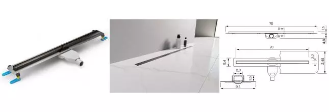 Душевой лоток «New Trendy» Visio Slim 70 см. OL-0092 боковой выпуск оружейная сталь Душевой лоток «New Trendy» Visio Slim 70 см. OL-0092 боковой выпуск оружейная сталь