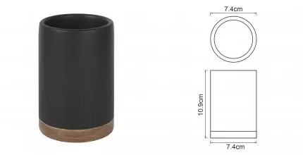 Стакан для зубных щёток «WasserKRAFT» Vils K-6128 на стол чёрный матовый/тёмное дерево