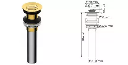 Донный клапан для раковины «WasserKRAFT» A253 с механизмом Клик-Клак золото