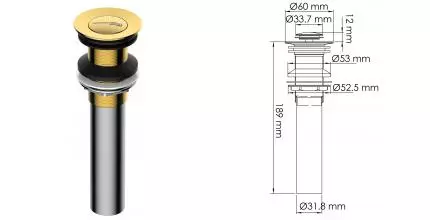 Донный клапан для раковины «WasserKRAFT» A253 с механизмом Клик-Клак золото Донный клапан для раковины «WasserKRAFT» A253 с механизмом Клик-Клак золото