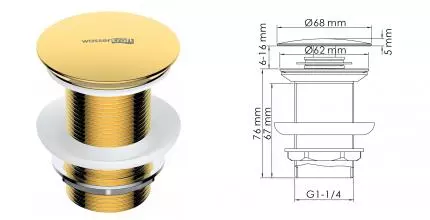 Донный клапан для раковины «WasserKRAFT» A248 с механизмом Клик-Клак золото