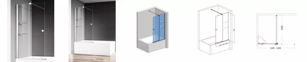 Шторка на ванну стеклянная «AQUAme» 120/140 прозрачная/хром универсальная