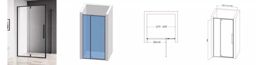 Душевая дверь «AQUAme» AQM7108-2-12 120/195 прозрачная/черная универсальная