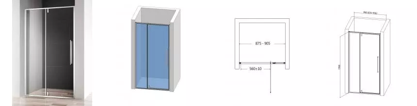 Душевая дверь «AQUAme» AQM7108-9 90/195 прозрачная/хром универсальная