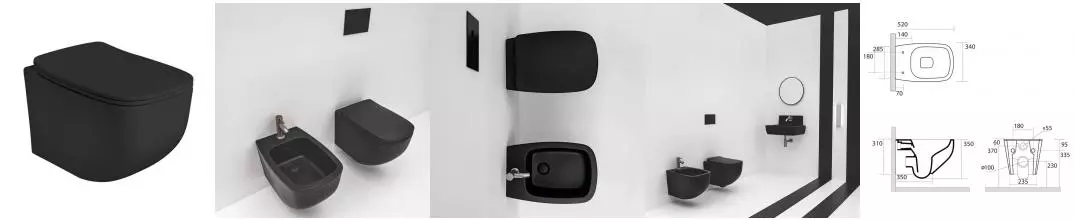 Подвесной унитаз безободковый «Axa» White Jam WCWH3312707 черный матовый с сиденьем дюропласт с микролифтом чёрное