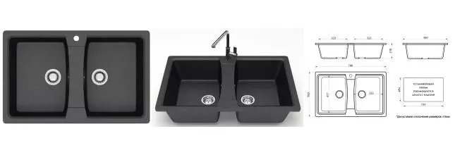 Мойка для кухни «Azario» Elmas 78/50 искусственный камень черная