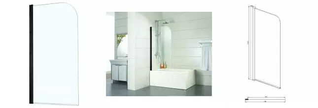 Шторка на ванну стеклянная «Azario» Merrit 70/150 прозрачная/чёрная универсальная