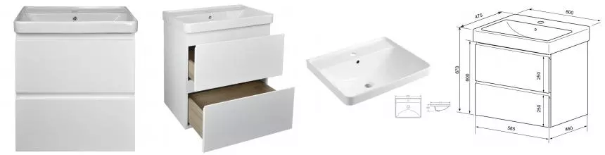 Комплект Тумба Мила 60 (600*670*475) подвесная с раковиной Monte tx 60 CS00080140 · Azario, CS00080140