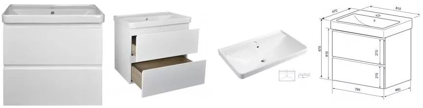 Комплект Тумба Мила 80 (810*670*475) подвесная с раковиной Monte tx 80 CS00080142 · Azario, CS00080142