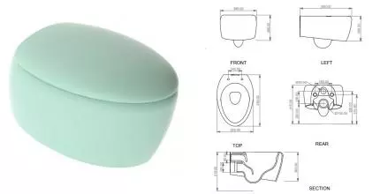 Подвесной унитаз безободковый «GSG» Touch TOWCSOSC025/TOCOPRTICR025/ACS40 морская волна матовый с сиденьем дюропласт с микролифтом