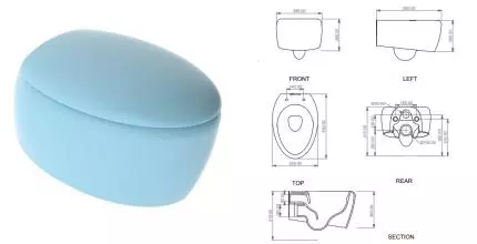 Подвесной унитаз безободковый «GSG» Touch TOWCSOSC023/TOCOPRTICR023/ACS40 небесно-голубой/матовый с сиденьем дюропласт с микролифтом